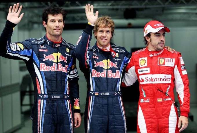 sebastian vettel, mark webber e fernando alonso f1 2010 coreia