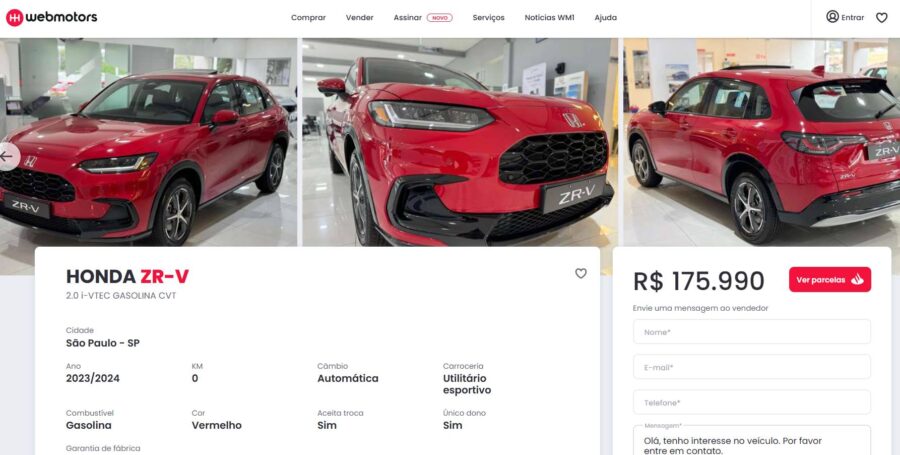 Honda ZR-V 2026 - SUV chega com pequenas mudanças por R$ 214.500 5 Anuncio Honda ZR-V