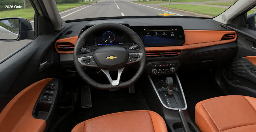 Novo Chevrolet Onix Activ 2027 tem imagens reveladas e chegará em breve 4 Onix Activ 2026 2027 interior projeção