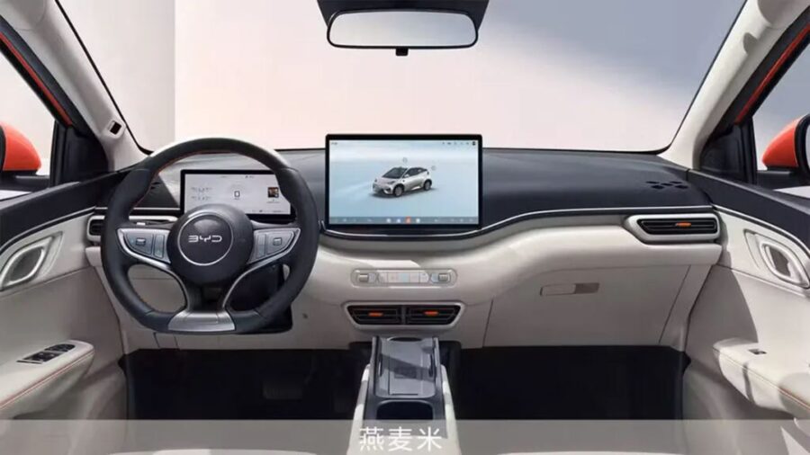 BYD Dolphin Mini 2027 na China agora roda 405 km e tem sistema de condução autônoma LIDAR 3 Novo BYD Dolphin Mini 2027 interior