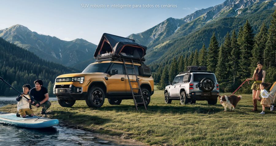 GAC Yue 7: SUV híbrido de 536 cv com jeito de Defender impressiona e pode vir ao Brasil 1 GAC Yue 7 2027 no campo acapamento