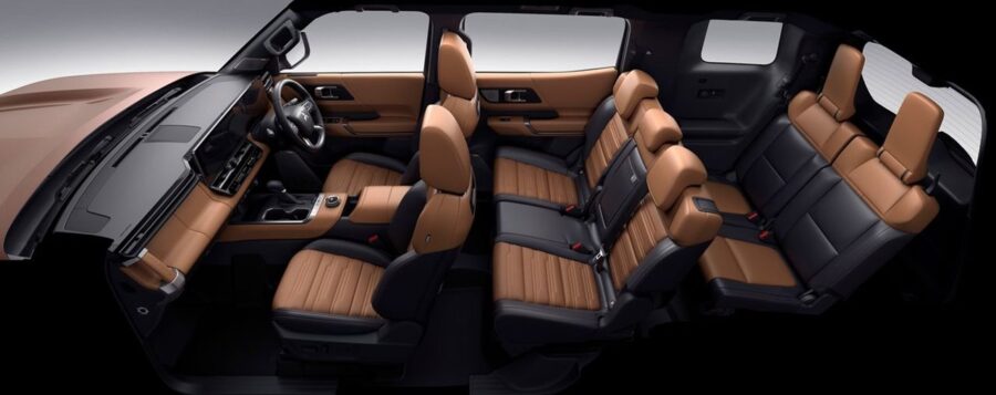 Novo Mitsubishi Pajero 2027 é lançado com chassi de picape, carroceria maior e interior luxuoso. Chegará ao Brasil no ano que vem 6 Mitsubishi Pajero 2027 interior bancos 7 lugares