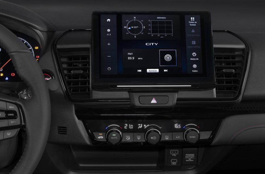Novo Honda City 2027 chega ao Brasil com visual renovado e mais equipado porém sem motor híbrido, confira preços, versões e equipamentos 6 Honda City 2027 interior central multimídia